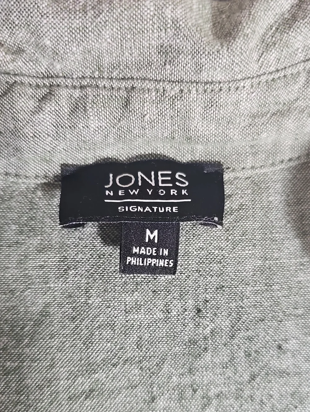 Jones New York Linen Viscose Blend V-Neck Top Green Grey Size M